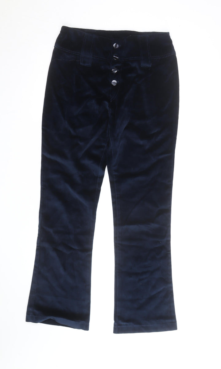Groggy Women Navy Velvet Flared Trousers Size M High Rise