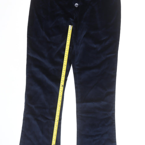 Groggy Women Navy Velvet Flared Trousers Size M High Rise