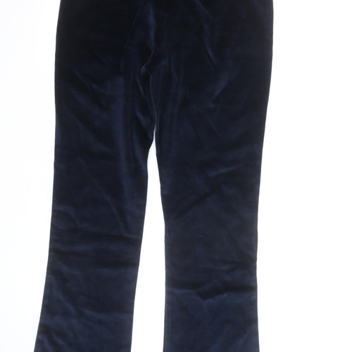 Groggy Women Navy Velvet Flared Trousers Size M High Rise