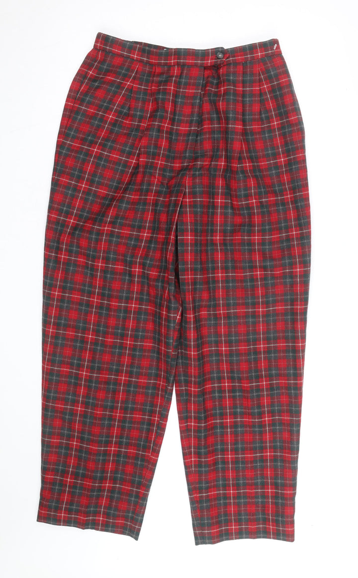 Talbots Women Red Plaid Wool Tapered Trousers Size 14 Petite