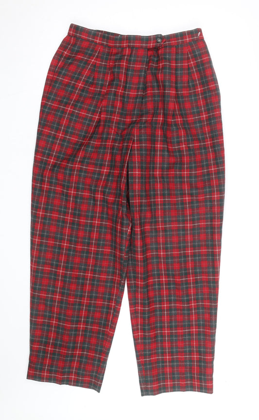 Talbots Women Red Plaid Wool Tapered Trousers Size 14 Petite