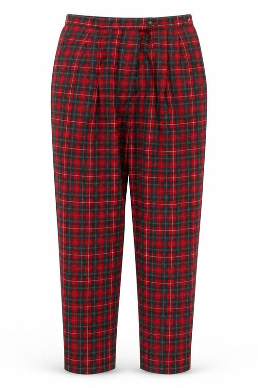 Front view of Talbots Women Red Plaid Wool Tapered Trousers, size 14, Petite