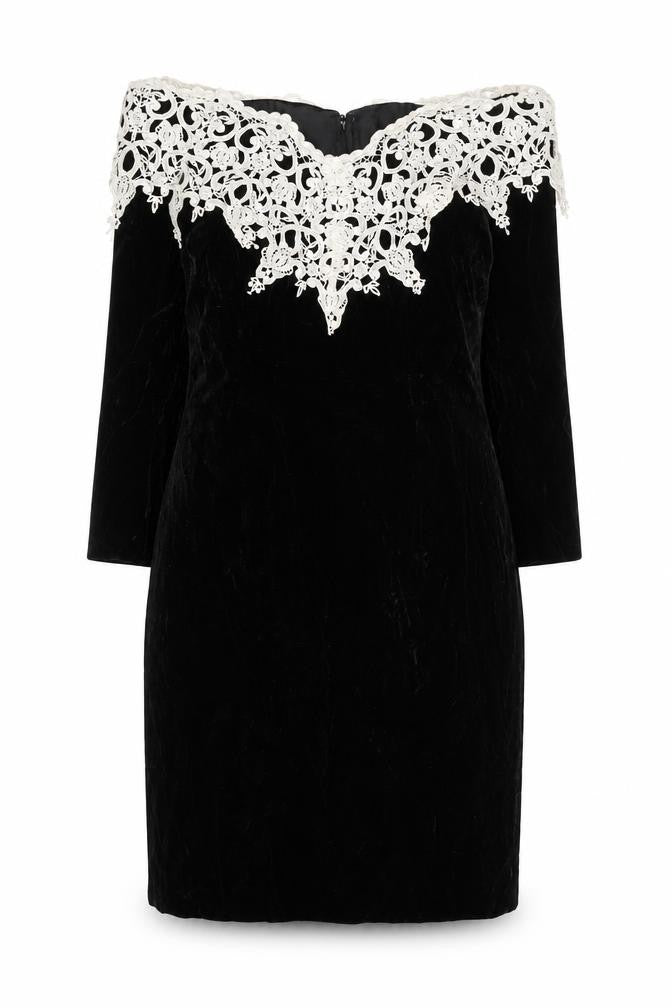 Town & Country Women’s Black Velvet Lace Off Shoulder Petite Dress Size 8