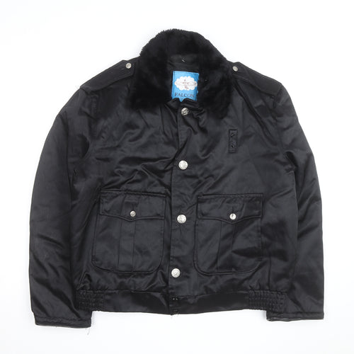 Falcon Men's Black L Faux Fur Collar Bomber Jacket Size L
