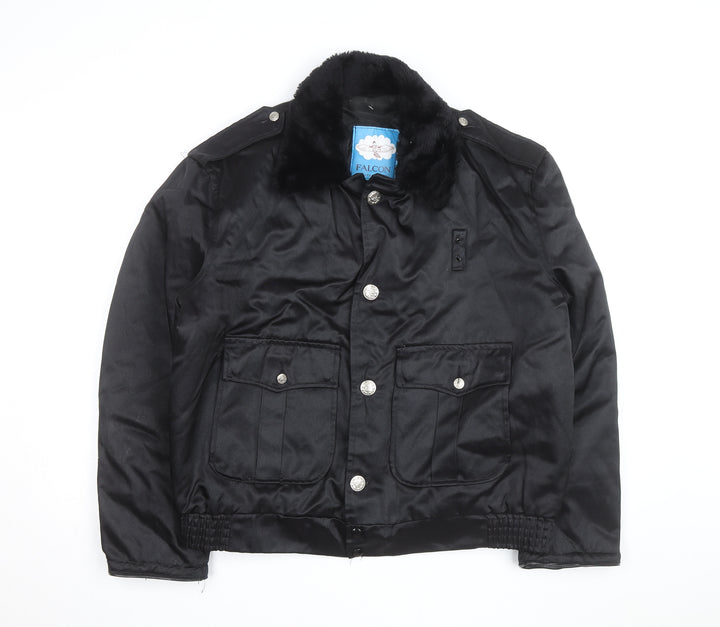 Falcon Men's Black L Faux Fur Collar Bomber Jacket Size L