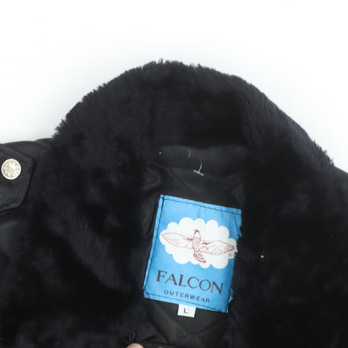 Falcon Men's Black L Faux Fur Collar Bomber Jacket Size L