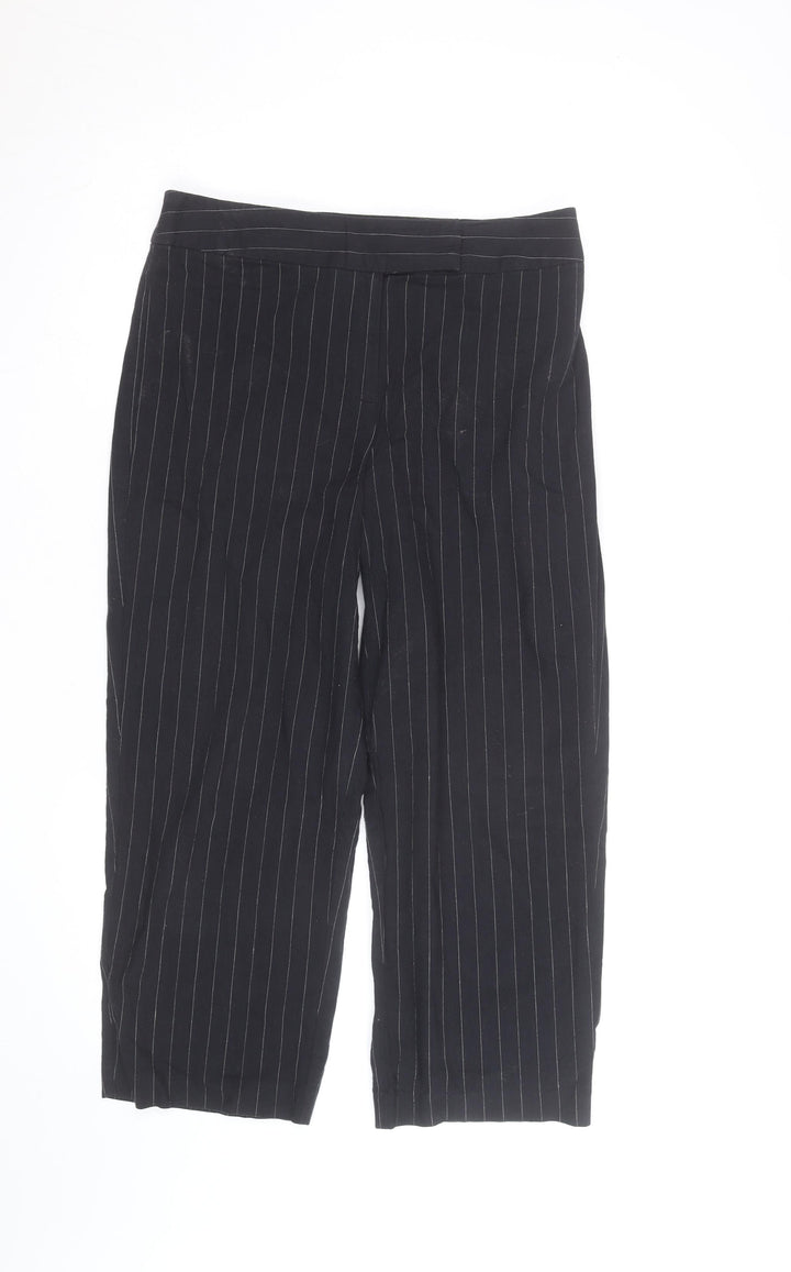 First Option Women's Black Pinstripe Cropped Trousers Size 8