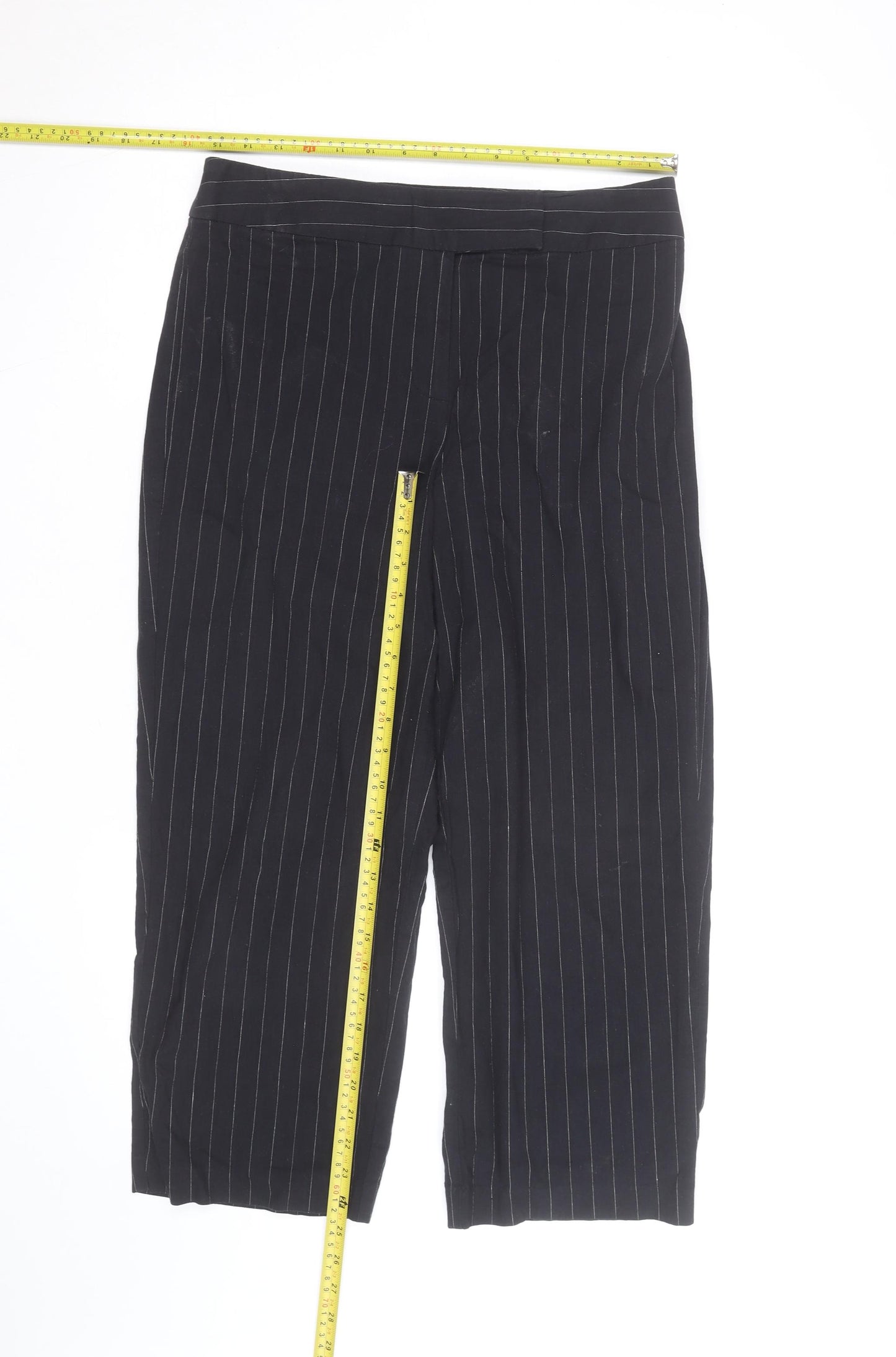 First Option Women's Black Pinstripe Cropped Trousers Size 8