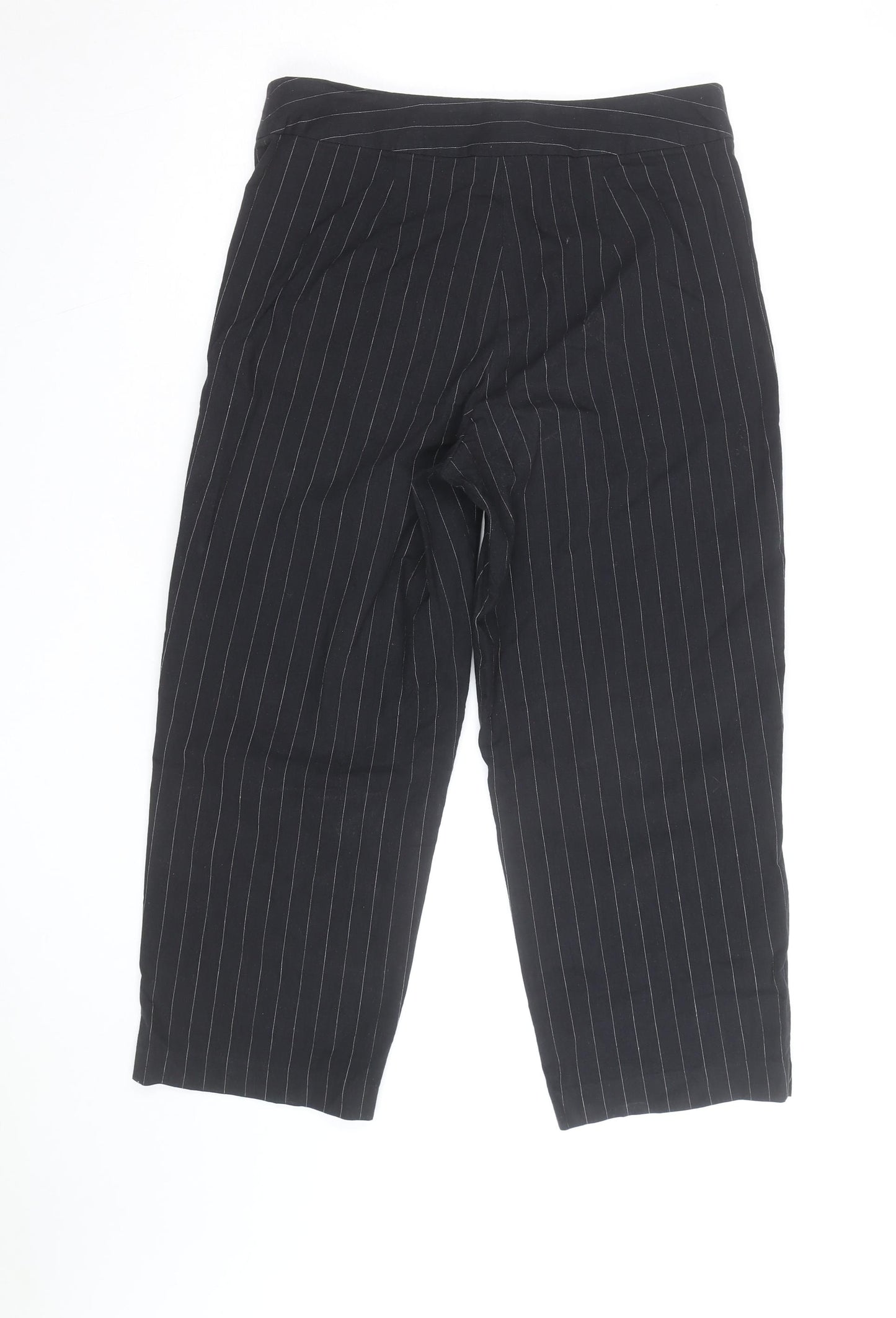 First Option Women's Black Pinstripe Cropped Trousers Size 8