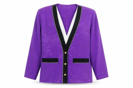 Front view of Andrea Gayle Women’s Purple Black Trim Blazer Jacket, size UK 8, Petite