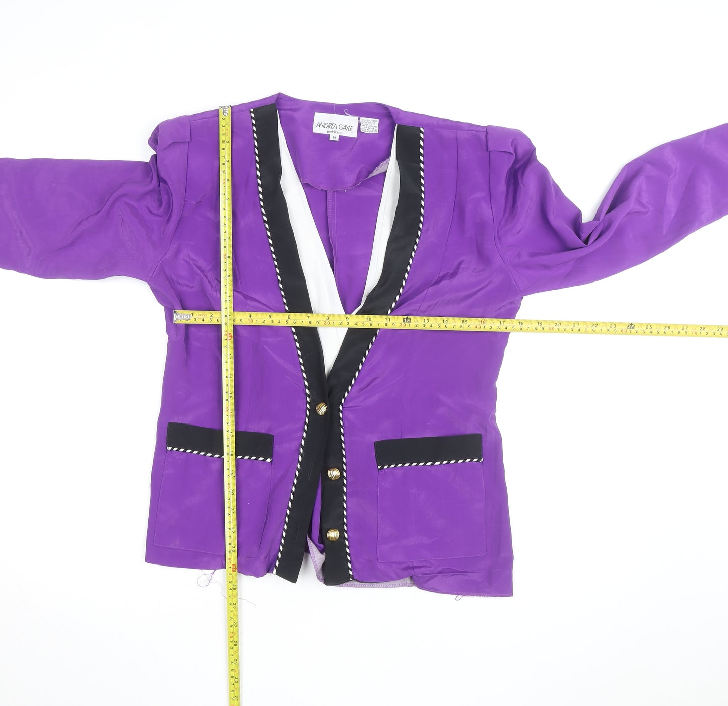 Andrea Gayle Women’s Purple Black Trim Blazer Jacket Size 8 Petite