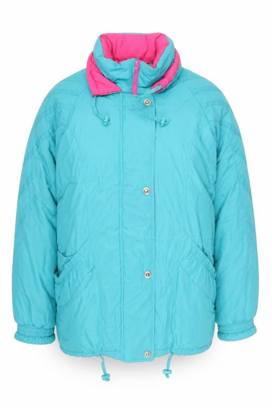 Front view of N43 Men's Blue 90s Retro Puffer Jacket, size L, Winter Coat