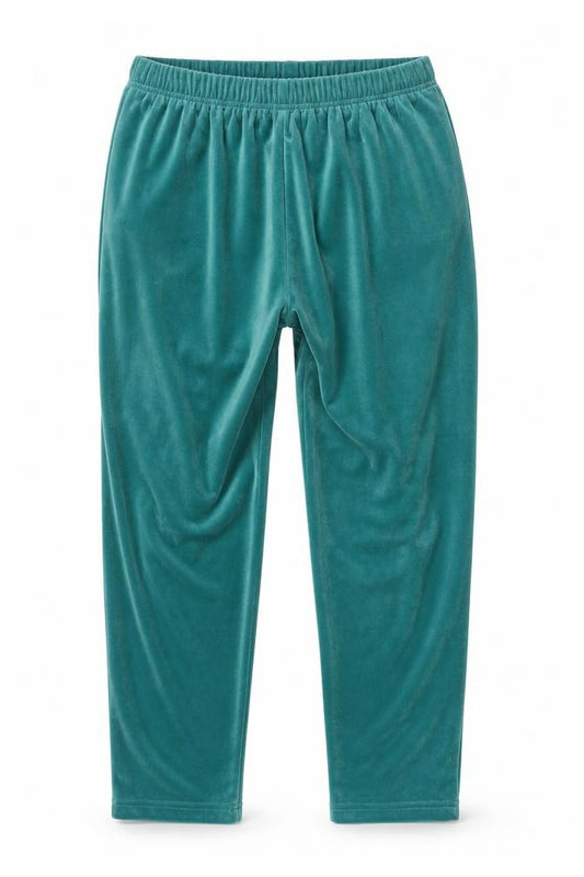 Front view of Jaclyn Smith Sport unisex green velour sweatpants m relaxed fit
