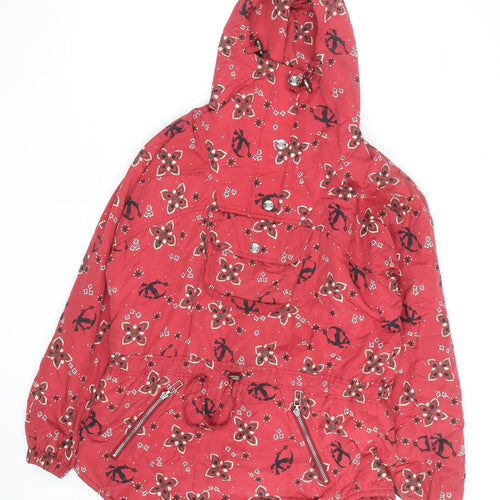 L.L. Bean Women's Red Floral Anorak Jacket Hooded Medium