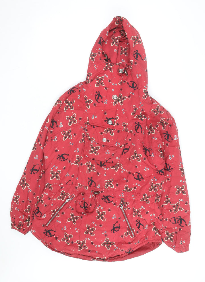 L.L. Bean Women's Red Floral Anorak Jacket Hooded Medium
