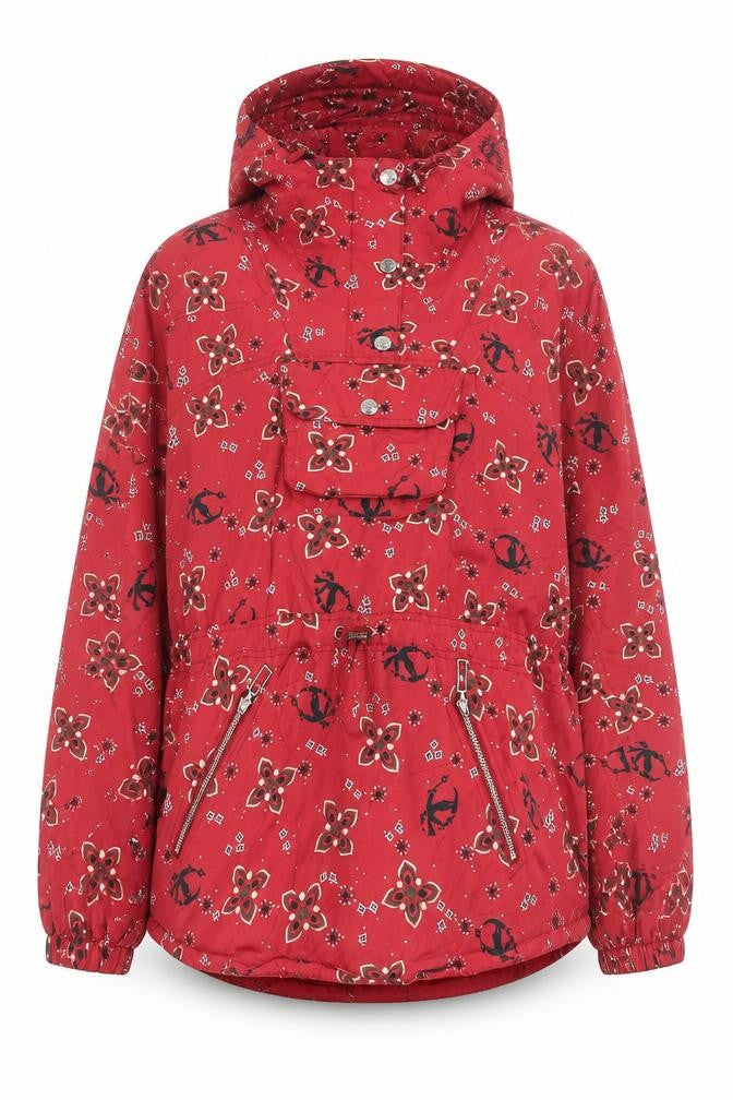 L.L. Bean Women's Red Floral Anorak Jacket Hooded Medium