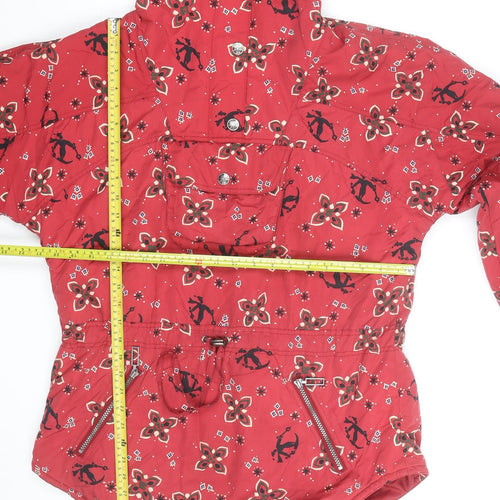 L.L. Bean Women's Red Floral Anorak Jacket Hooded Medium