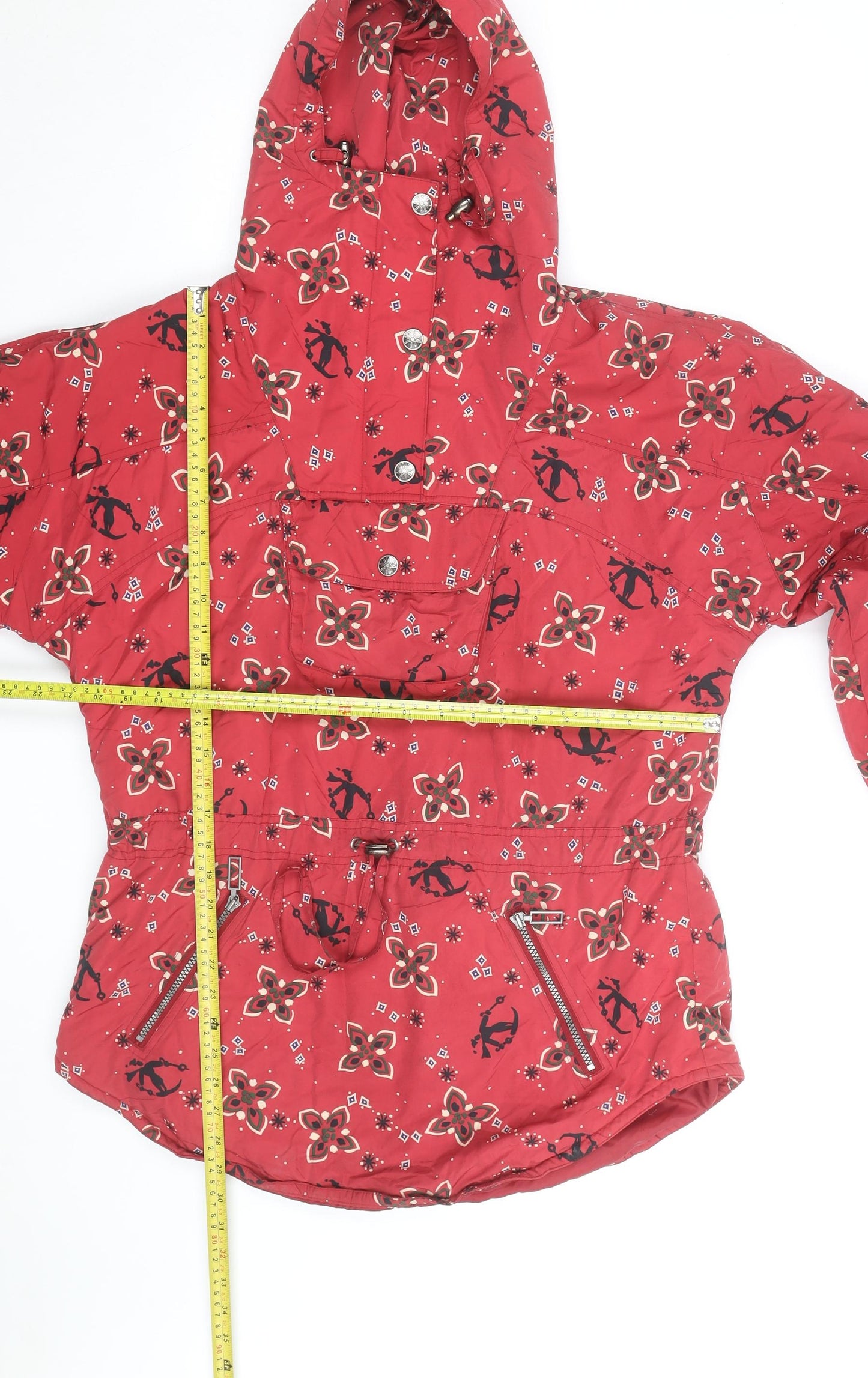 L.L. Bean Women's Red Floral Anorak Jacket Hooded Medium