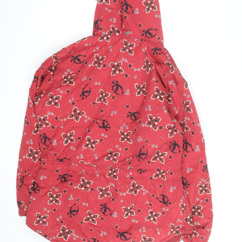 L.L. Bean Women's Red Floral Anorak Jacket Hooded Medium
