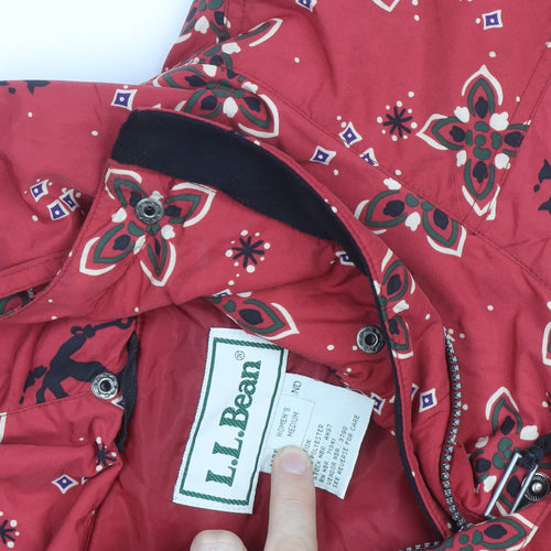 L.L. Bean Women's Red Floral Anorak Jacket Hooded Medium