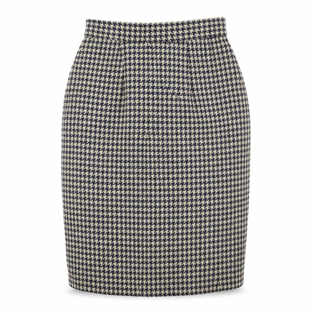 Front view of Evan Picone Women’s Blue Houndstooth Wool Pencil Skirt, size UK 10