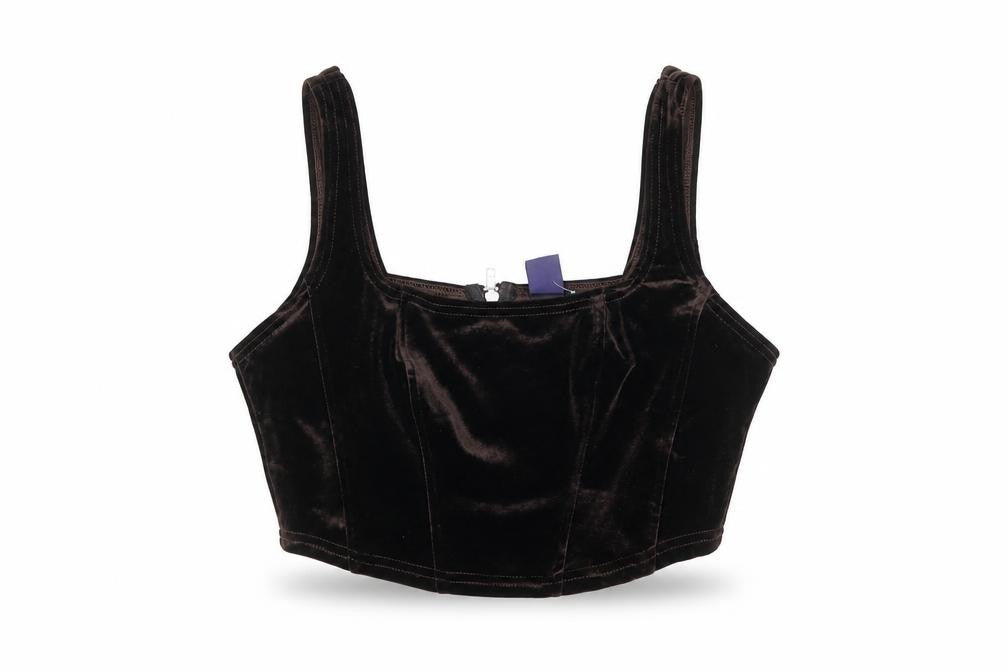 Front view of Vintage Women's Brown Velvet Cropped Tank Top, size M