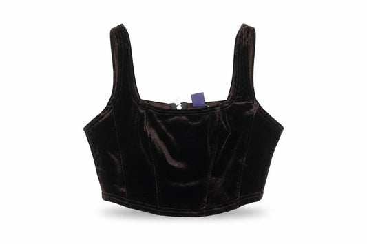 Front view of Vintage Women's Brown Velvet Cropped Tank Top, size M