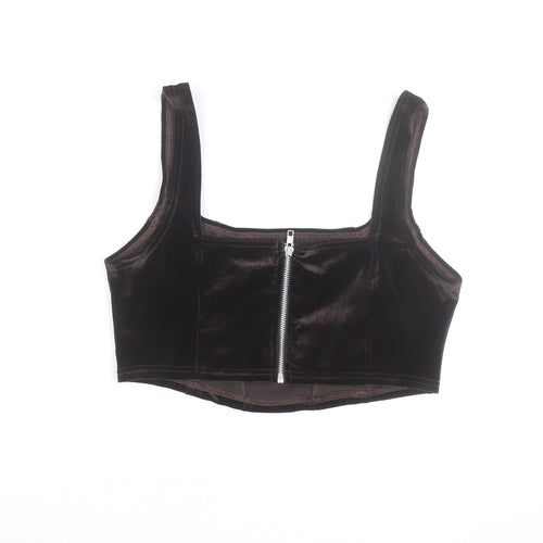 Beyond Retro Women's Brown Velvet Cropped Tank Top Size M