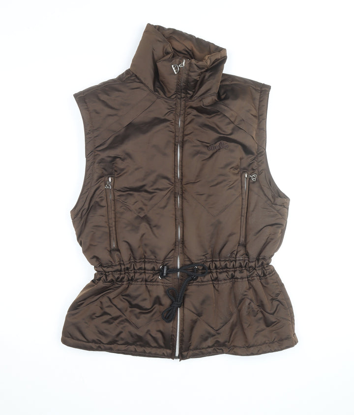 Ellesse Womens Brown Puffer Waistcoat Size 10 Sleeveless Zip Vest