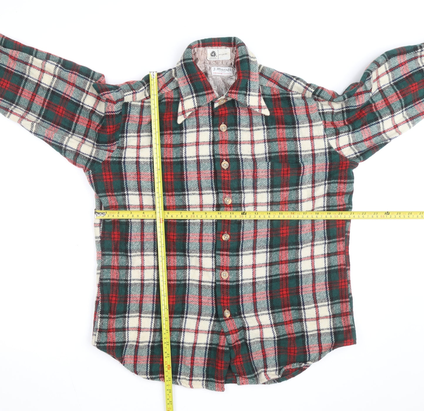 J. Massals Men's Multicoloured Wool Flannel Plaid Button-Up Shirt L
