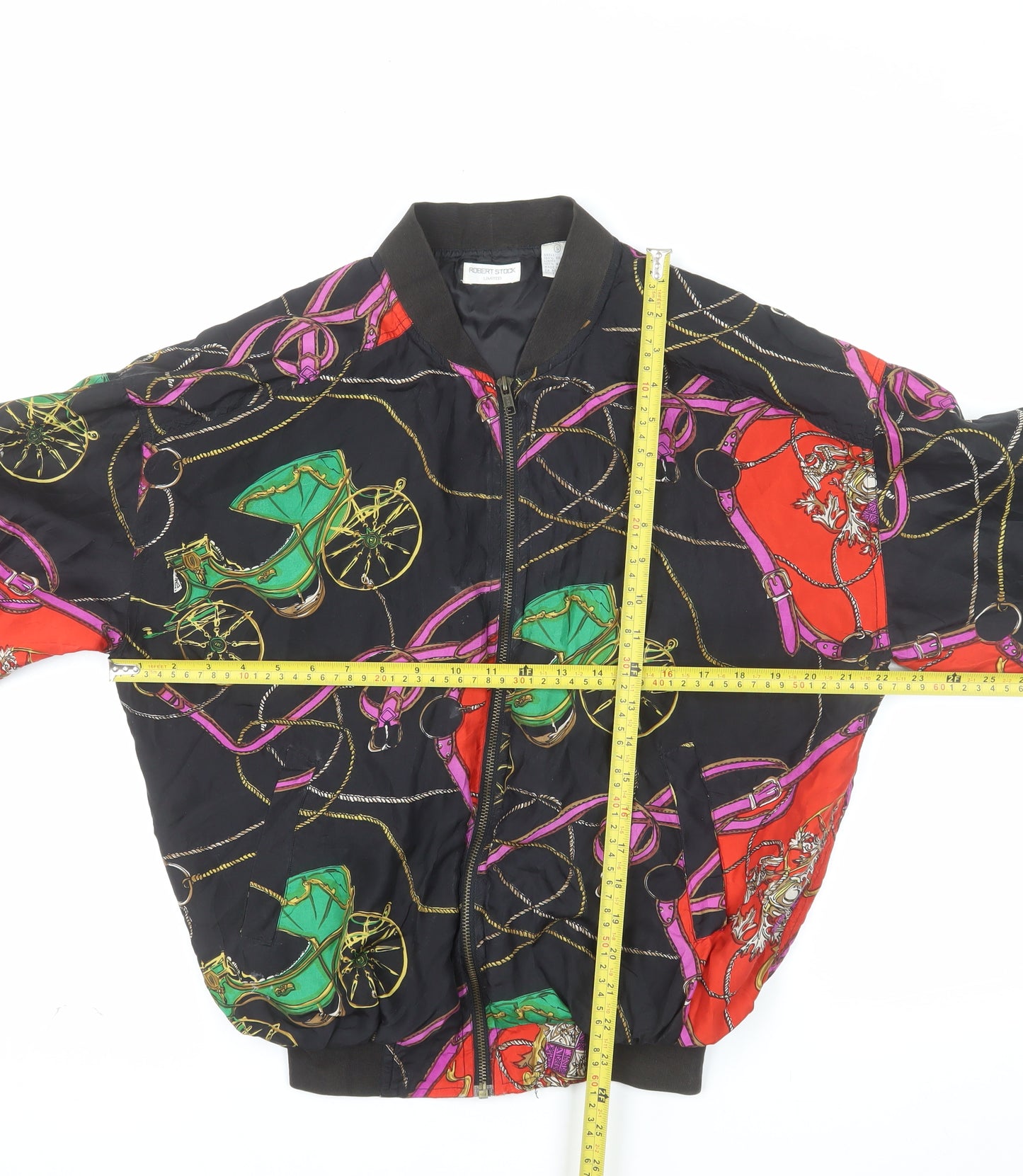 Robert Stock Men's Multicoloured Silk Bomber Jacket S Retro Vintage