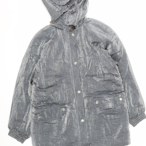 Campton J Mens Grey Hooded Parka Jacket Size L Nylon Rayon