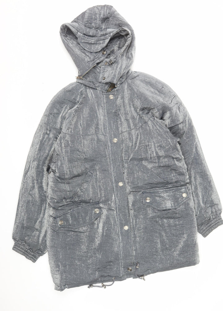 Campton J Mens Grey Hooded Parka Jacket Size L Nylon Rayon