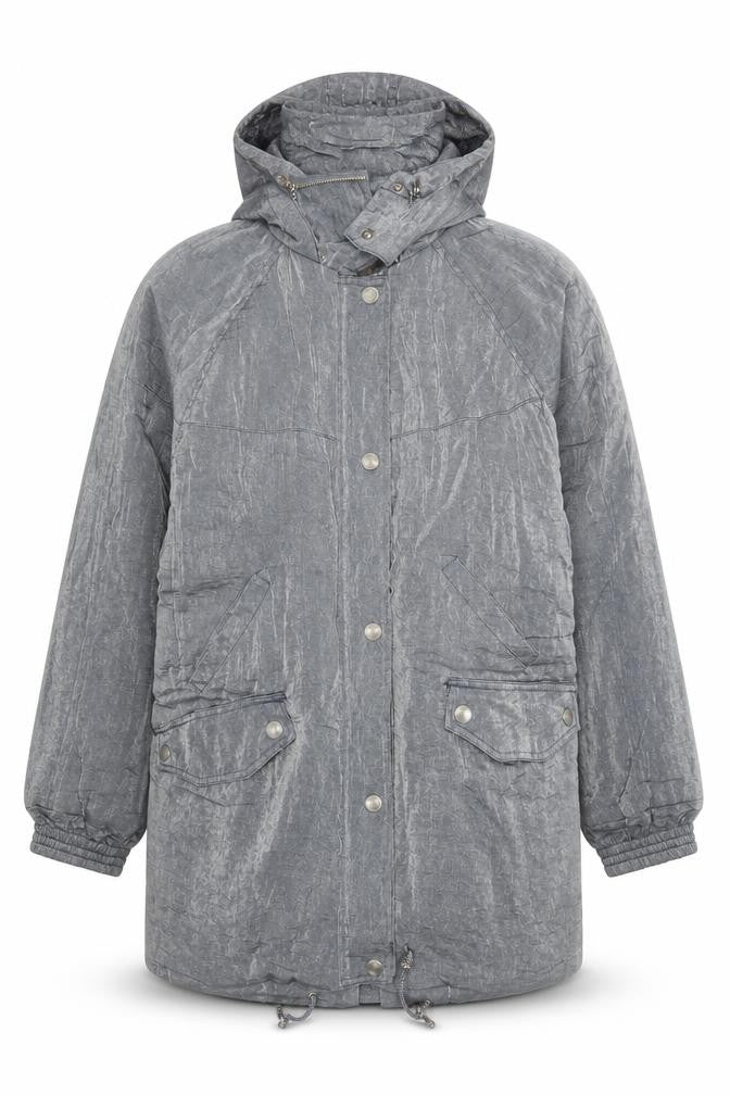 Campton J Mens Grey Hooded Parka Jacket Size L Nylon Rayon