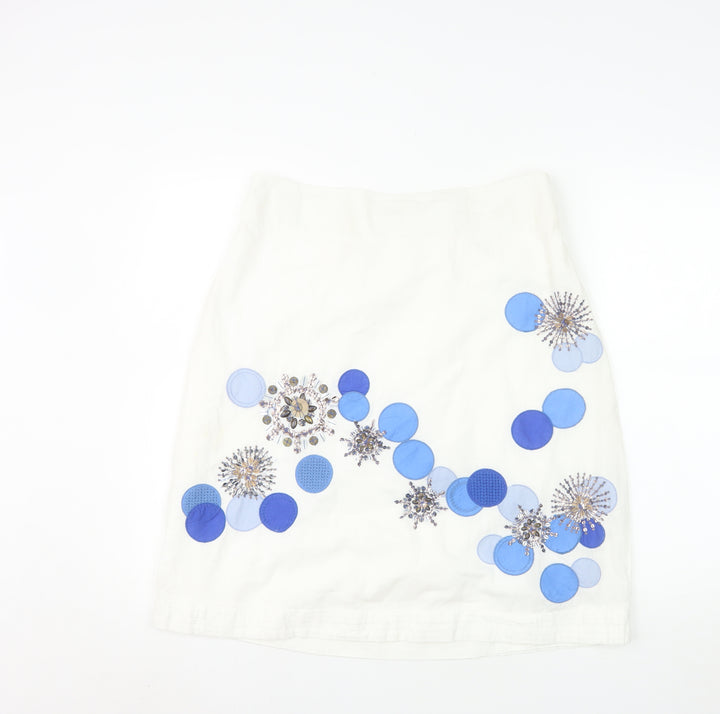 Monsoon Women Ivory Beaded Floral A-Line Skirt Size 14