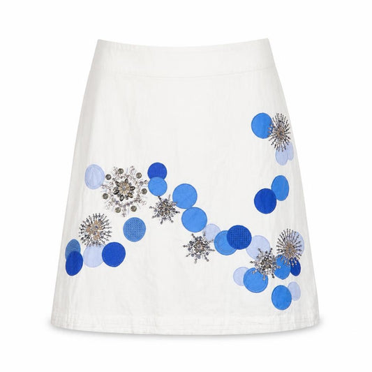 Front view of Monsoon Women Ivory Beaded Floral A-Line Skirt, size 14