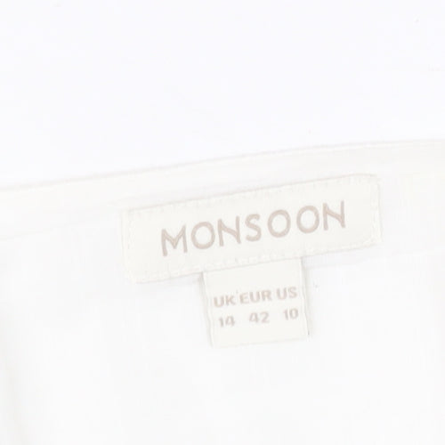 Monsoon Women Ivory Beaded Floral A-Line Skirt Size 14
