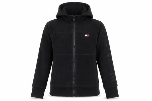 Front view of Tommy Hilfiger Women Black XS Full Zip Hoodie Fleece Sporty Warm