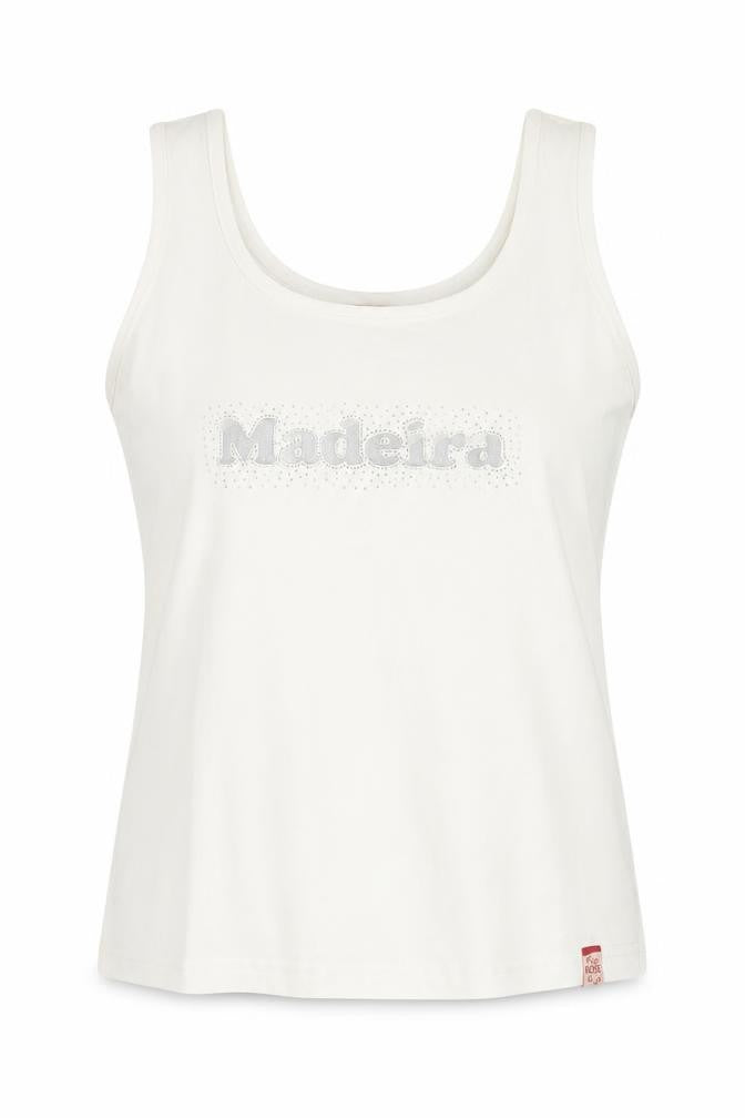 Front view of Rose Women's White 2XL Cotton Stretch Madeira Tank Top