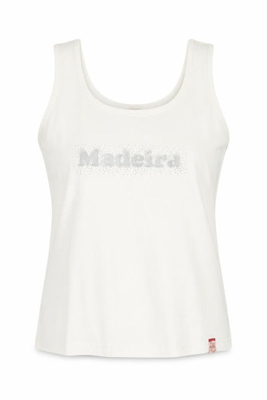 Front view of Rose Women's White 2XL Cotton Stretch Madeira Tank Top