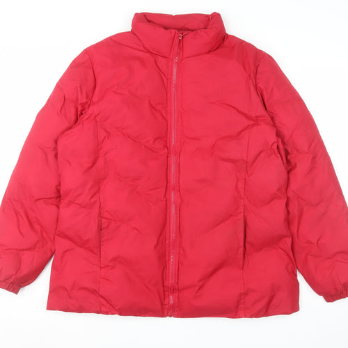 Franklin Allen Womens Red L Puffer Jacket Mid-Length Winter Coat