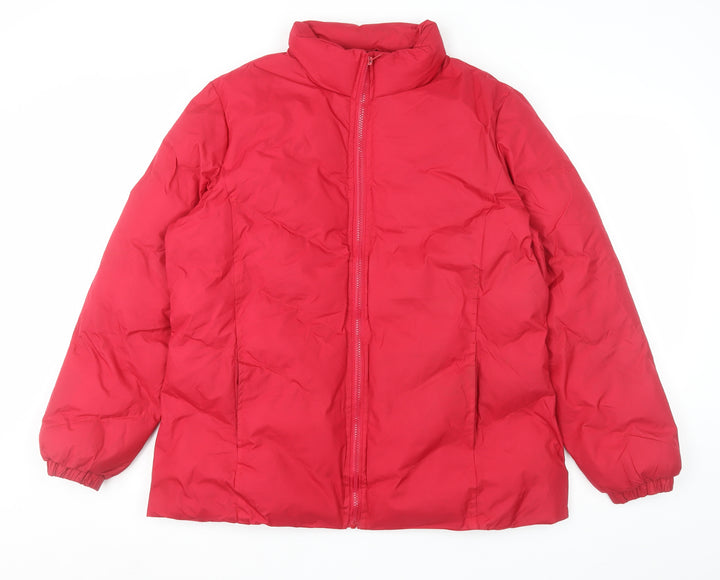 Franklin Allen Womens Red L Puffer Jacket Mid-Length Winter Coat
