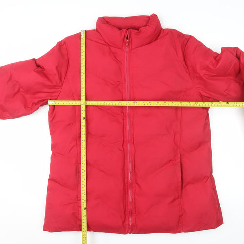 Franklin Allen Womens Red L Puffer Jacket Mid-Length Winter Coat