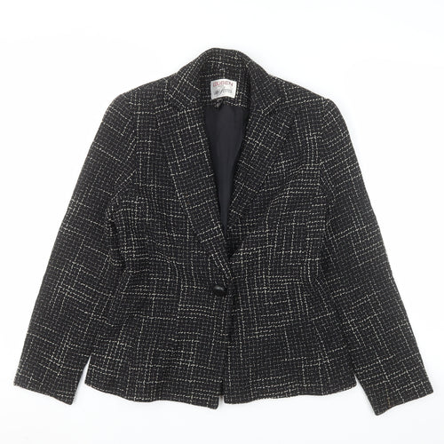 Louben Laura Petites Black Tweed Wool Blend Single-Breasted Blazer Size 6P