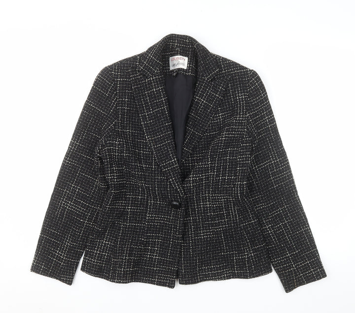 Louben Laura Petites Black Tweed Wool Blend Single-Breasted Blazer Size 6P
