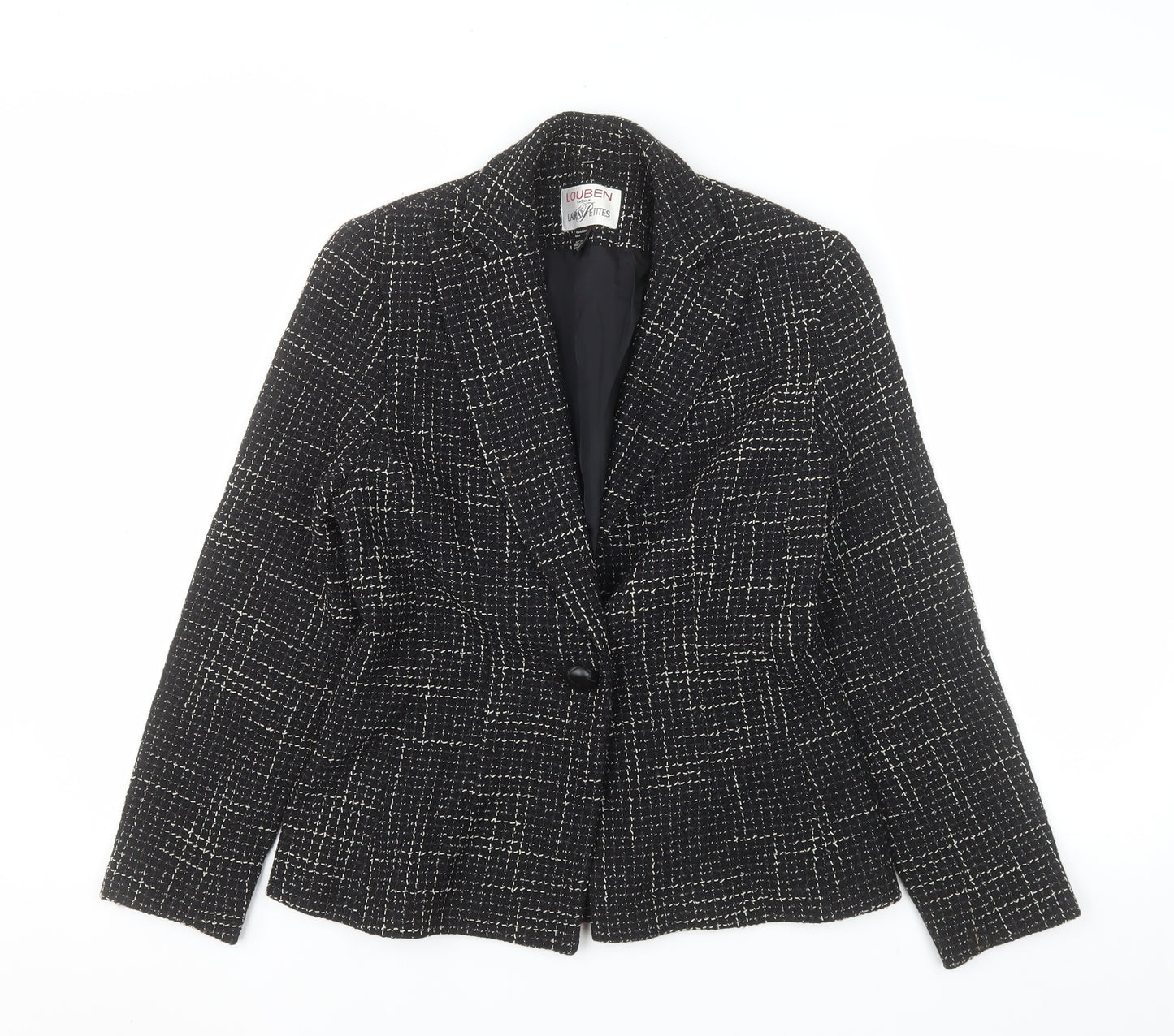 Louben Laura Petites Black Tweed Wool Blend Single-Breasted Blazer Size 6P