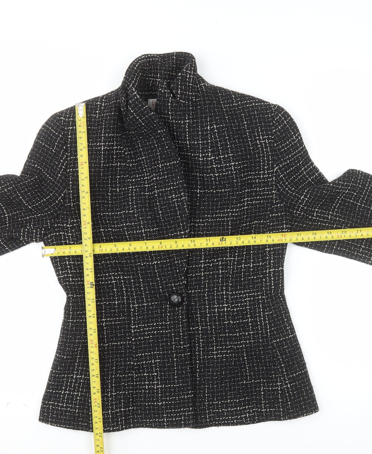 Louben Laura Petites Black Tweed Wool Blend Single-Breasted Blazer Size 6P