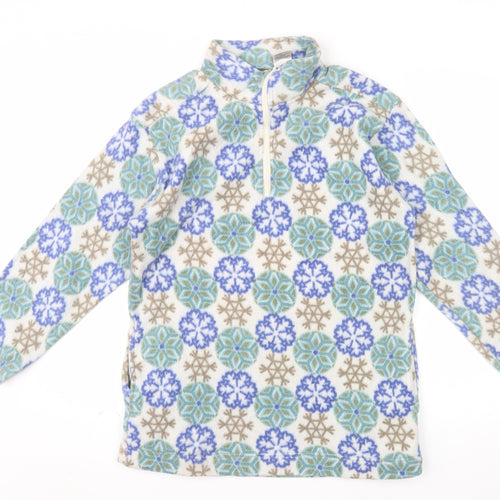 Out Brook Womens Beige Blue Snowflake 1/2 Zip Fleece Sweatshirt Size S