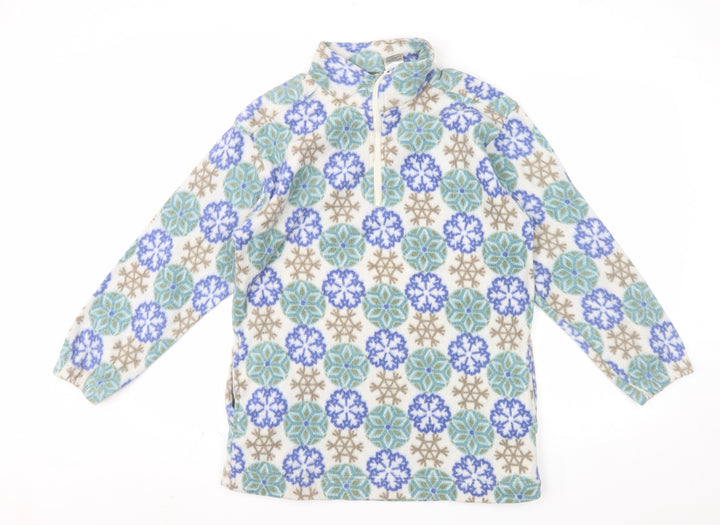 Out Brook Womens Beige Blue Snowflake 1/2 Zip Fleece Sweatshirt Size S