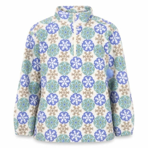 Out Brook Womens Beige Blue Snowflake 1/2 Zip Fleece Sweatshirt Size S